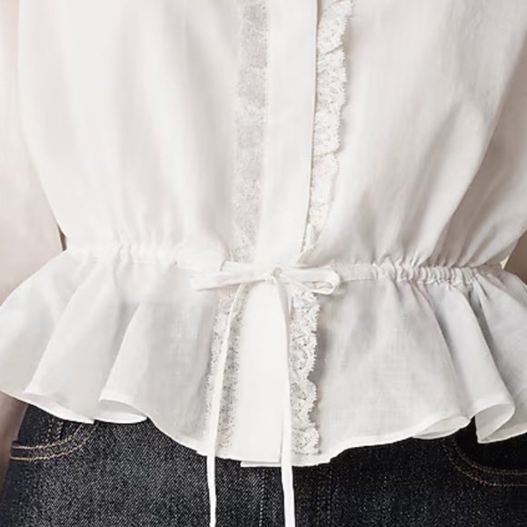 NWT JCREW Lace-Trim Cinched-Waist Top in Cotton Voile - Picture 3 of 8